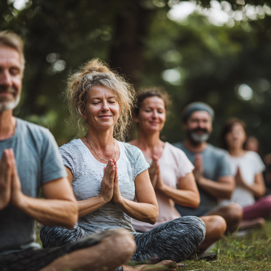 Polish yoga instructor demonstrating breathing technique in serene studio environment